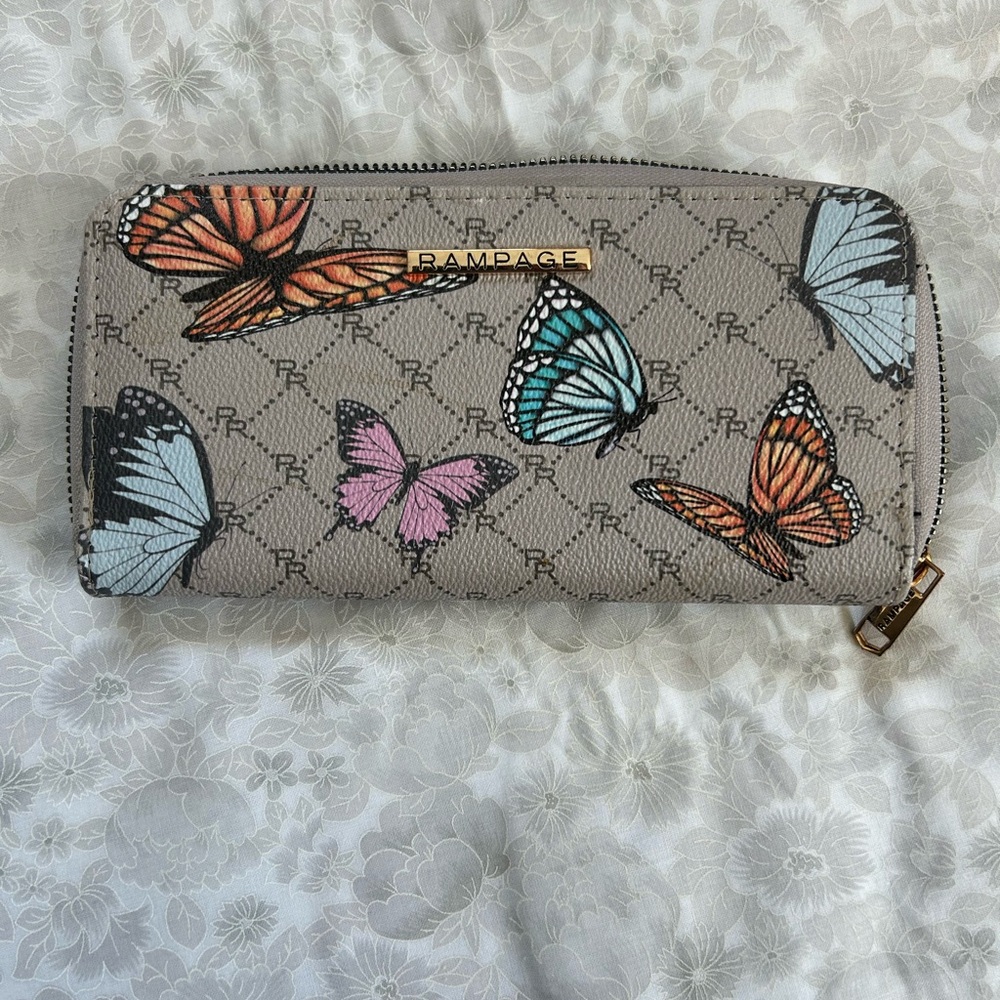 Rampage Gray and Orange Wallet with Butterfly Design